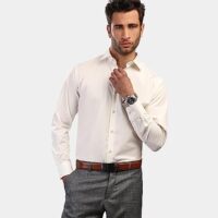 پیراهن مردانه پارچه دوشین دوخت کلاسیک رنگ کرم